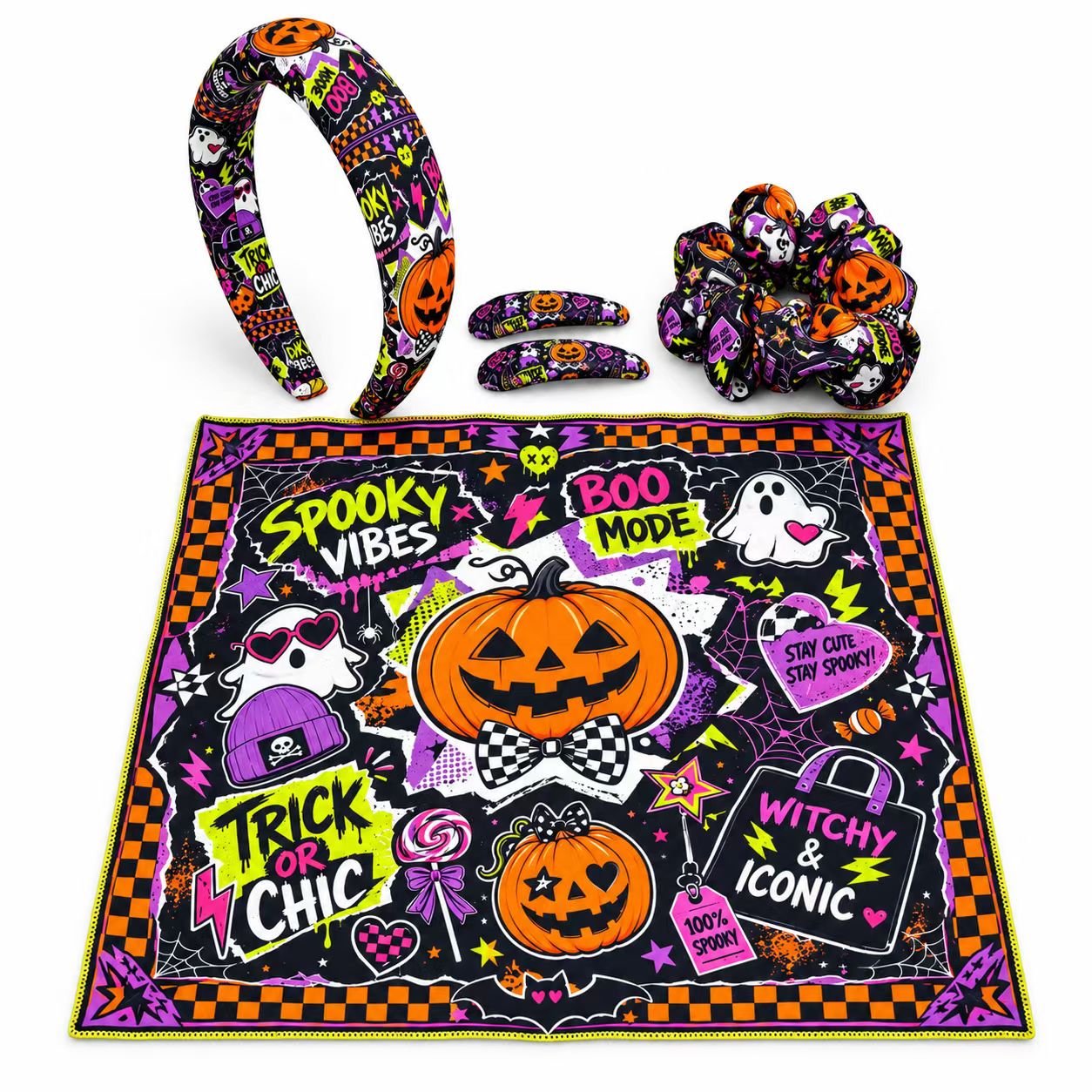 Halloween hair accessory set – Spooky Vibes pattern